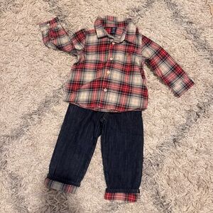 GAP Red and Blue Plaid Shirt and Jeans Christmas Set
